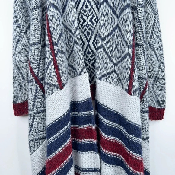 Sleeping On Snow Cardigan Open Front Waterfall Gray Blue Red Long Wool Blend - Picture 4 of 14